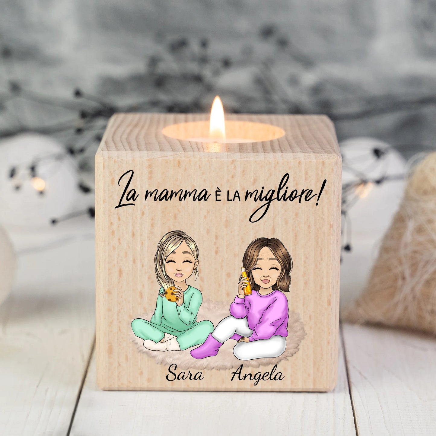 La mamma è sempre lì - Portacandela in legno personalizzato